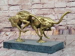 Golden Cheetah Big Cats Duo Running Bronze Sculpture on Marble Base by Milo
