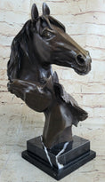 Load image into Gallery viewer, Two Horses Bust Sculpture Real Bronze Signed Original Equine Art by Milo on Marble Base
