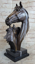 Load image into Gallery viewer, Two Horses Bust Sculpture Real Bronze Signed Original Equine Art by Milo on Marble Base