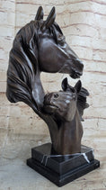 Load image into Gallery viewer, Two Horses Bust Sculpture Real Bronze Signed Original Equine Art by Milo on Marble Base