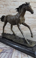 Load image into Gallery viewer, Galloping Stallion Horse Bronze Statue Sculpture Figure PJ Mene Marble Base 15" x 24"