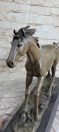 Load image into Gallery viewer, Galloping Stallion Horse Bronze Statue Sculpture Figure PJ Mene Marble Base 15" x 24"