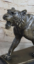 Load image into Gallery viewer, Signed Barye Cougar Lion Tiger Wild Animal Circus Cage Bronze Sculpture Statue