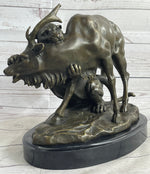 Mountain Lion Hunting Elk Deer by PJ Mene Bronze Statue Sculpture Wildlife Decor 11
