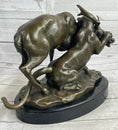 Load image into Gallery viewer, Mountain Lion Hunting Elk Deer by PJ Mene Bronze Statue Sculpture Wildlife Decor 11"X 13"