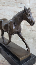 Load image into Gallery viewer, Signed Prosper Lecourtier Racing Horse Stallion Hot Cast Sculpture Marble Base