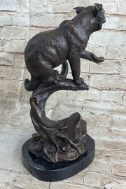 Cougar Panther Jaguar Cat Collector Bronze Marble Base Bookend Statue Art Decor