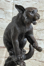 Cougar Panther Jaguar Cat Collector Bronze Marble Base Bookend Statue Art Decor
