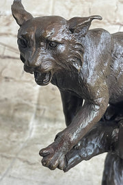 Cougar Panther Jaguar Cat Collector Bronze Marble Base Bookend Statue Art Decor