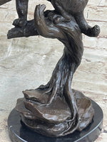 Cougar Panther Jaguar Cat Collector Bronze Marble Base Bookend Statue Art Decor