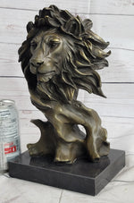 Male Lion Abstract Modern Bust Statue Sculpture Bronze Metal on Marble 12