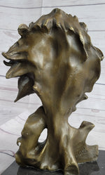 Male Lion Abstract Modern Bust Statue Sculpture Bronze Metal on Marble 12