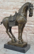 Load image into Gallery viewer, Tang Dynasty Horse Bronze Sculpture Mantle Marble Base Statue Hot Cast Figurine 14" x 12"