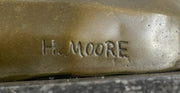 Handcrafted Henry Moore Mountain Lion Bronze Sculpture Marble Base Figurine