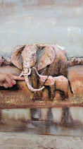 Load image into Gallery viewer, Hand Made Wildlife African Elephants Family 3-D Oil Painting on Metal Canvas