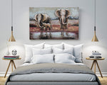 Hand Made Wildlife African Elephants Family 3-D Oil Painting on Metal Canvas
