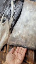 Load image into Gallery viewer, 3D Wall Art Wood Canvas w/ Painted Cutout Metal Horse Peeking Over Barn Door Fence