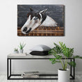 Load image into Gallery viewer, 3D Wall Art Wood Canvas w/ Painted Cutout Metal Horse Peeking Over Barn Door Fence