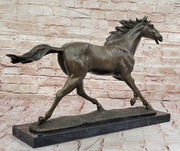 Milo Running Horse Bronze Sculpture – Realistic Equine Art on Marble Base