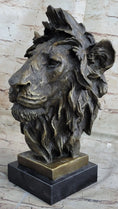 Load image into Gallery viewer, Hot Cast Bronze Male Lion Bust Sculpture Statue Original Art on Marble Base