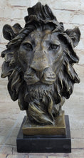 Load image into Gallery viewer, Hot Cast Bronze Male Lion Bust Sculpture Statue Original Art on Marble Base