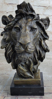 Hot Cast Bronze Male Lion Bust Sculpture Statue Original Art on Marble Base
