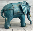 Load image into Gallery viewer, Green Blue Elephant Bronze Sculpture Statue Figure Figurine Signed Original Art