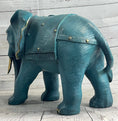 Load image into Gallery viewer, Green Blue Elephant Bronze Sculpture Statue Figure Figurine Signed Original Art