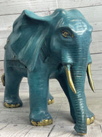 Green Blue Elephant Bronze Sculpture Statue Figure Figurine Signed Original Art