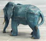 Extra Large Heavy Wildlife Elephant by French Artist Barye Green Patina Bronze Statue