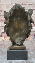 Load image into Gallery viewer, Male Lion Bronze Bust Statue Sculpture Figure on Black Marble Base Signed Barye 9" x 4"