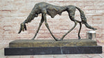 Abstract Surrealist Bronze Dog Sculpture Statue on Marble Base