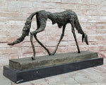 Abstract Surrealist Bronze Dog Sculpture Statue on Marble Base