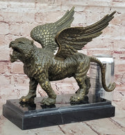Majestic Griffin Bronze Sculpture - Mythical Lion-Eagle Creature Fantasy Art