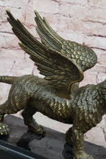 Majestic Griffin Bronze Sculpture - Mythical Lion-Eagle Creature Fantasy Art