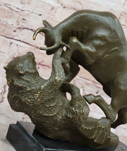 Bull and Bear Bronze Sculpture - Financial Market Symbol Animal Art