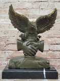 Load image into Gallery viewer, Bronze Eagle and Handshake Statue – Patriotic American Unity Sculpture