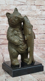 Bronze Bear Welcome Statue – Bear with Fish Cabin Decor