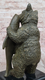 Bronze Bear Welcome Statue – Bear with Fish Cabin Decor