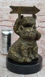 Adorable Bear Cub Welcome Statue – Bronze Finish Home Decor