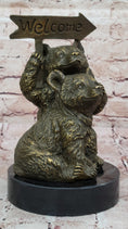 Load image into Gallery viewer, Adorable Bear Cub Welcome Statue – Bronze Finish Home Decor