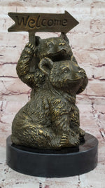 Adorable Bear Cub Welcome Statue – Bronze Finish Home Decor