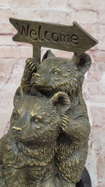 Adorable Bear Cub Welcome Statue – Bronze Finish Home Decor