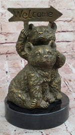 Adorable Bear Cub Welcome Statue – Bronze Finish Home Decor