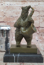 Bear Playing Saxophone Bronze Sculpture - Whimsical Animal Music Art