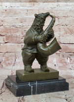Bear Playing Saxophone Bronze Sculpture - Whimsical Animal Music Art