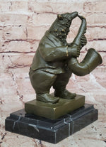 Bear Playing Saxophone Bronze Sculpture - Whimsical Animal Music Art