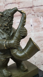 Bear Playing Saxophone Bronze Sculpture - Whimsical Animal Music Art