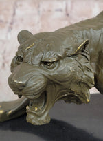 Roaring Bronze Tiger Sculpture on Marble Base – Wildlife Art