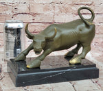 Aggressive Bull Bronze Sculpture on Marble Stand Signed Fisher